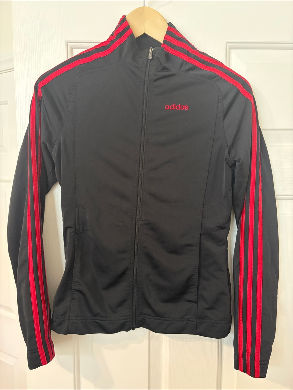 adidas Black Jacket with Red Stripe Detail